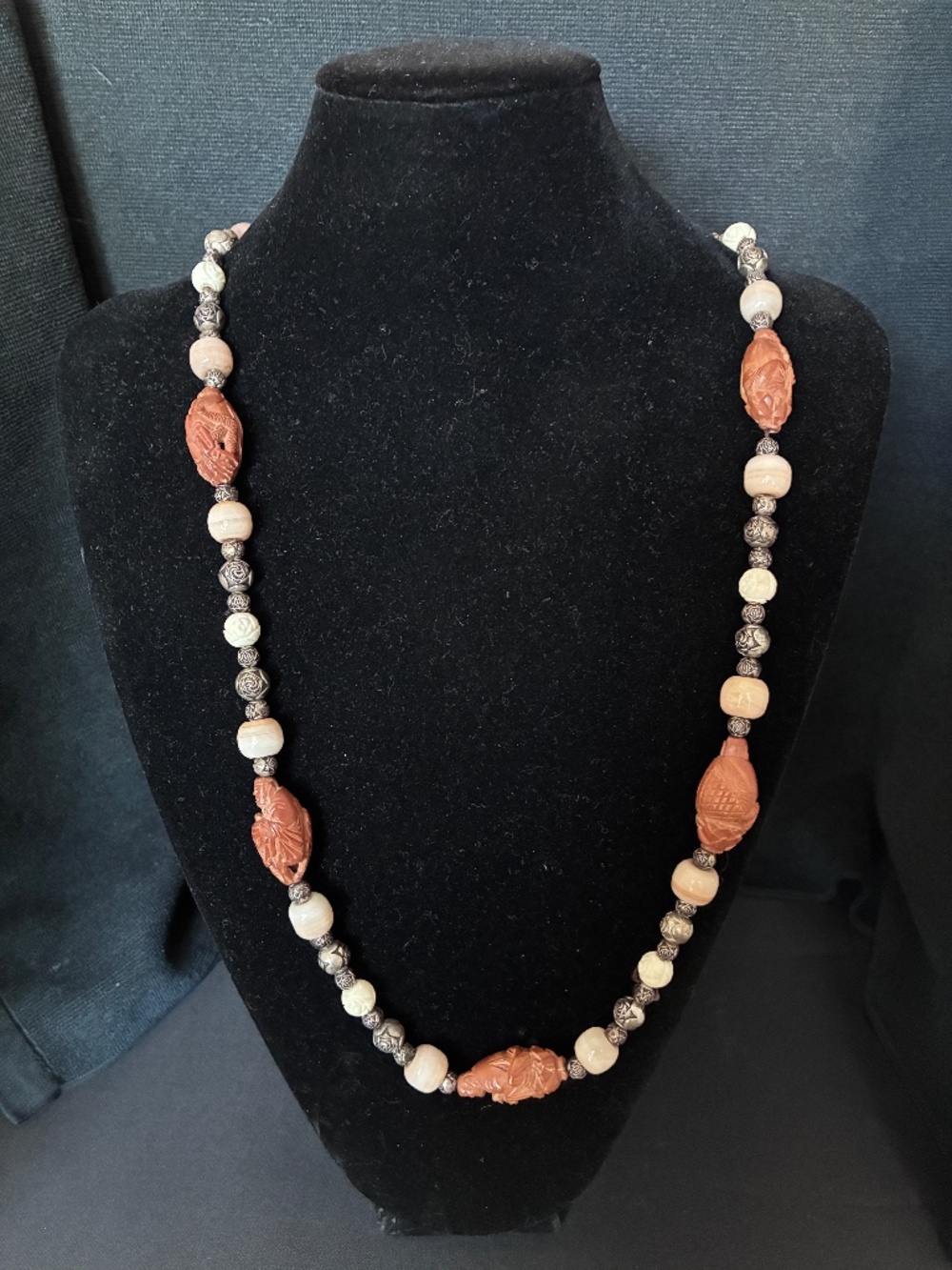 Vintage carved nut necklace